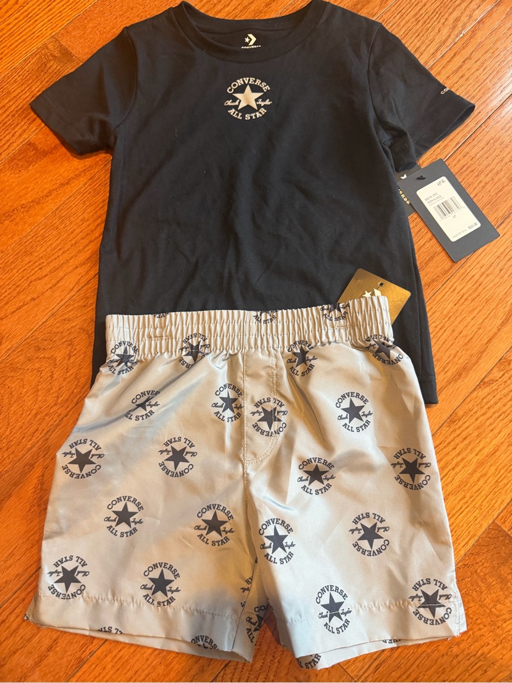Converse Boys Black Tee & Light Gray All Star Logo Shorts Set size 4T